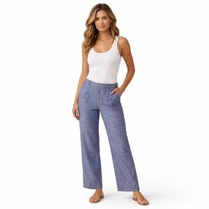 🆕 NWT Alfani Size 10 Linen Blend Wide Leg Blue Pants